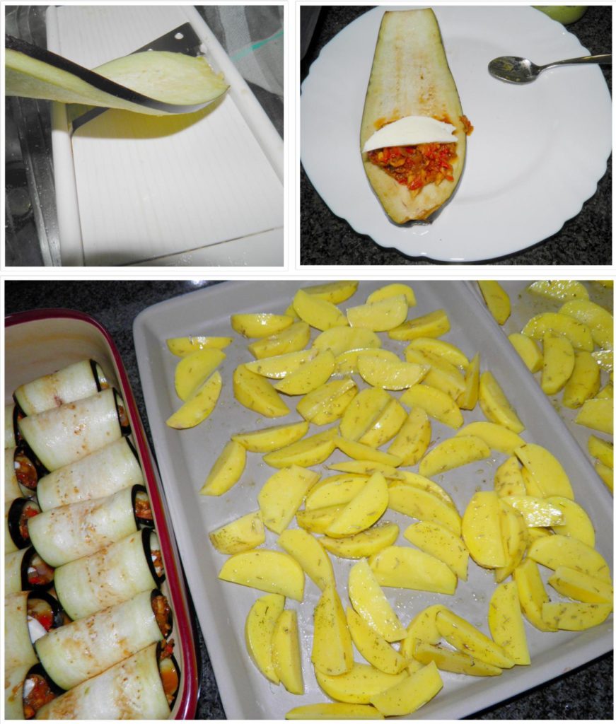 Thermomix-Auberginenröllchen-Rosmarin-Ofenkartoffeln-Knoblauch-Dip
