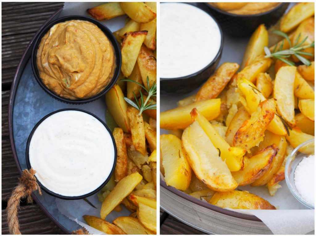 Rosmarin-Kartoffeln mit Tomaten-Guacamole &amp; Quark-Kräuter-Dip ...