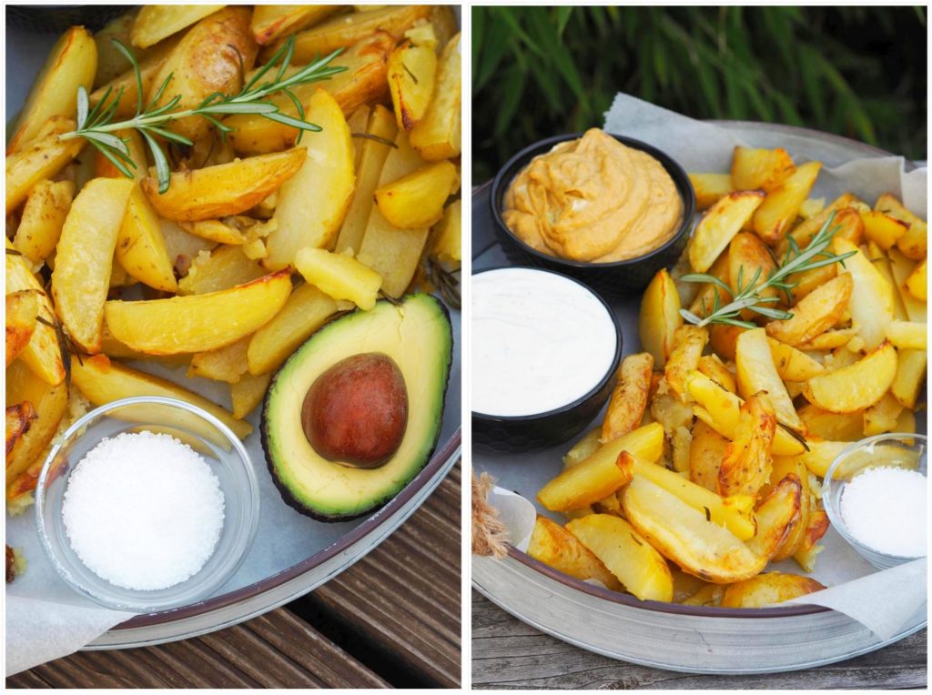 Rosmarin-Kartoffeln mit Tomaten-Guacamole &amp; Quark-Kräuter-Dip ...