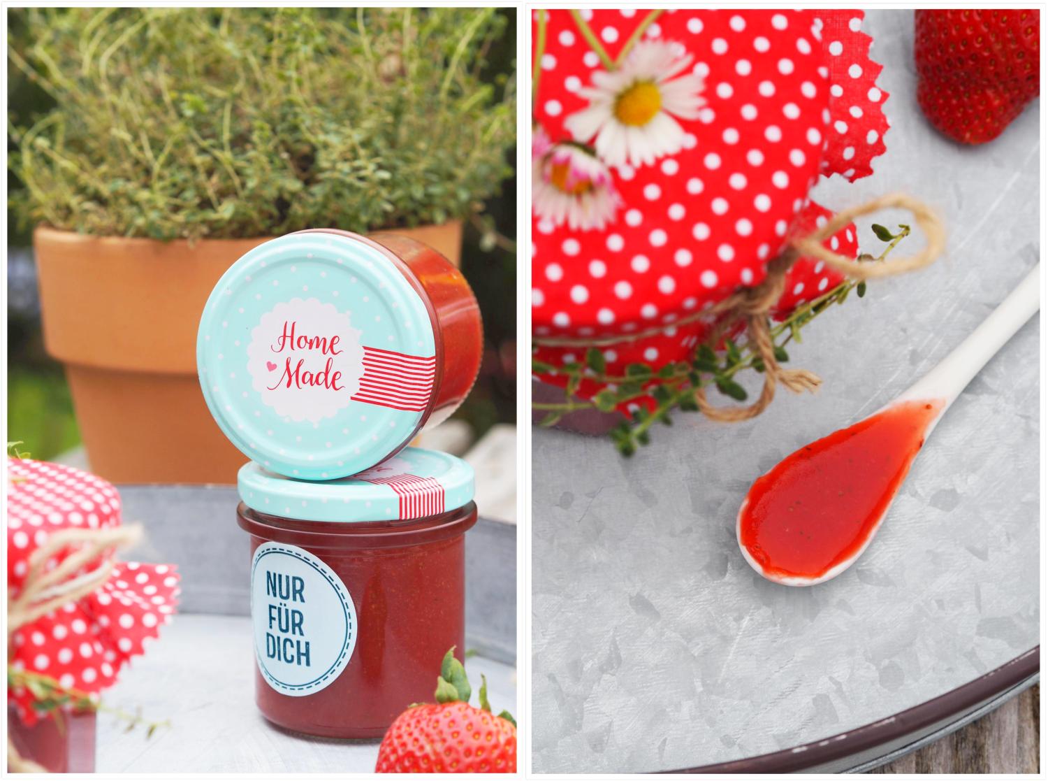 Erdbeermarmelade mit Zitrusfrüchten & Zitronen-Thymian - Wiewowasistgut Erdbeermarmelade mit Zitrusfrüchten & Zitronen-Thymian - Wiewowasistgut