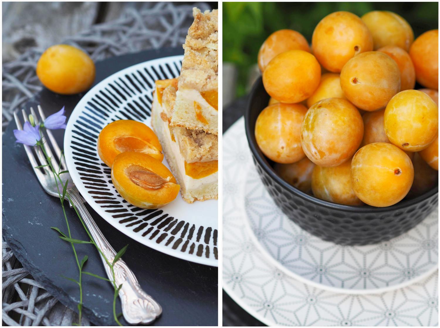 Käse-Blechkuchen mit gelben Pflaumen und Mandel-Streusel-Haube ...