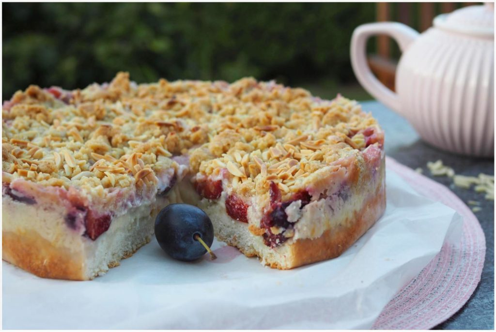 Zwetschgen-Puddingkuchen mit Zimt-Mandel-Streuseln - Wiewowasistgut