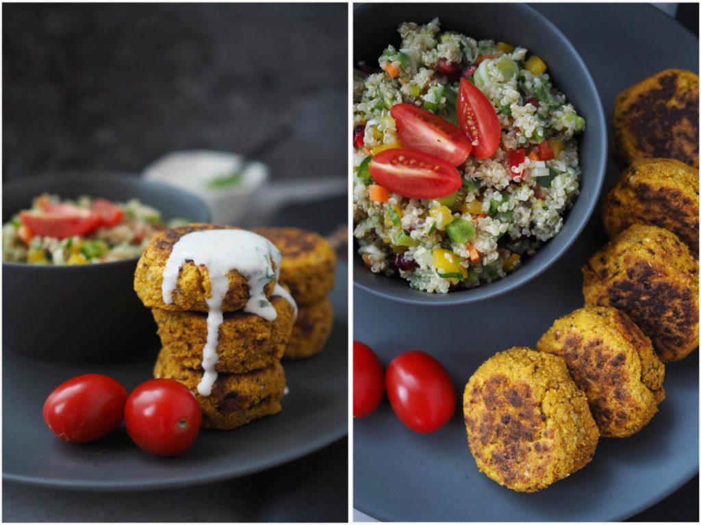 Falafel mit Joghurt-Minz-Dressing und fruchtigem Quinoa-Salat ...