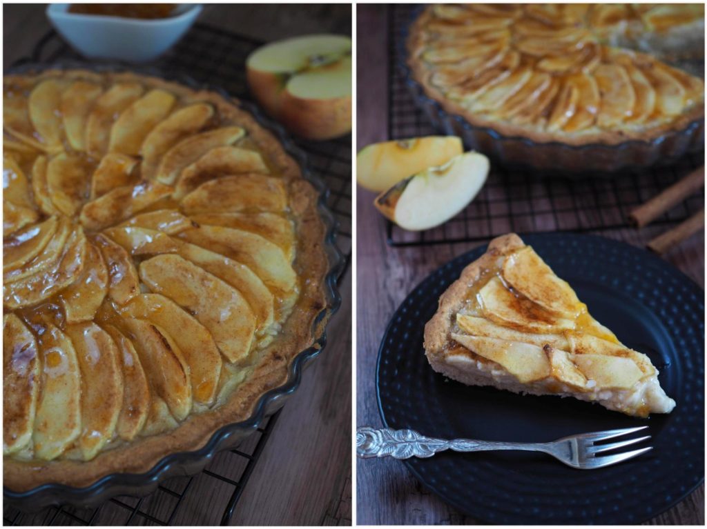 Glasierter Apfelkuchen mit Pudding und Aprikosen-Konfitüre - Wiewowasistgut