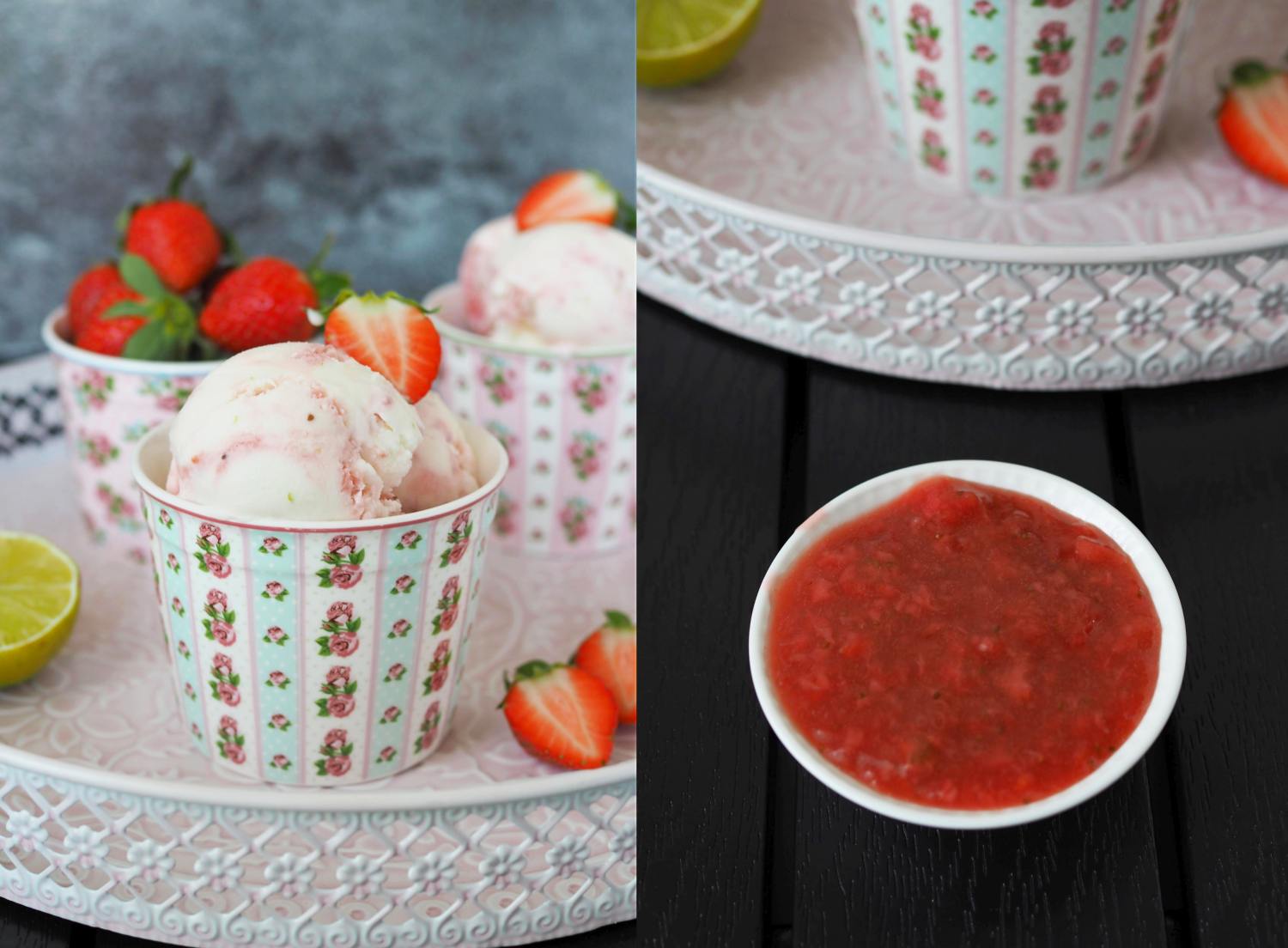 Erfrischendes Joghurt-Limetteneis mit Erdbeerswirl - Wiewowasistgut