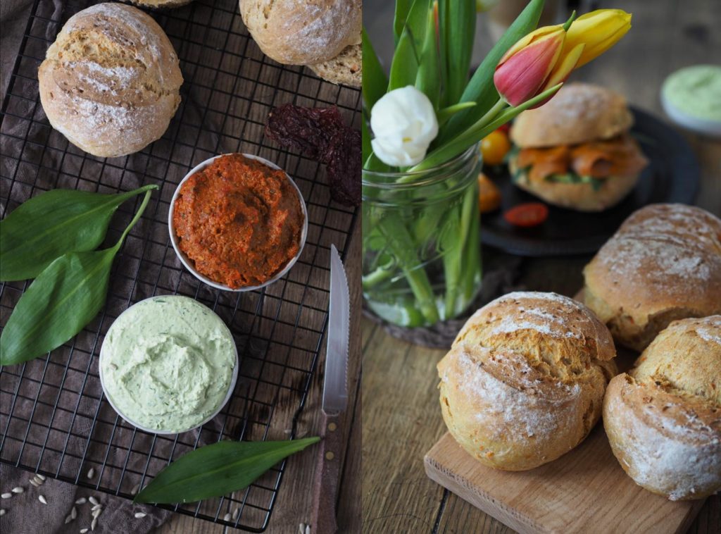 Karottenbrötchen, Bärlauch-Dip &amp; Paprika-Aufstrich - Wiewowasistgut