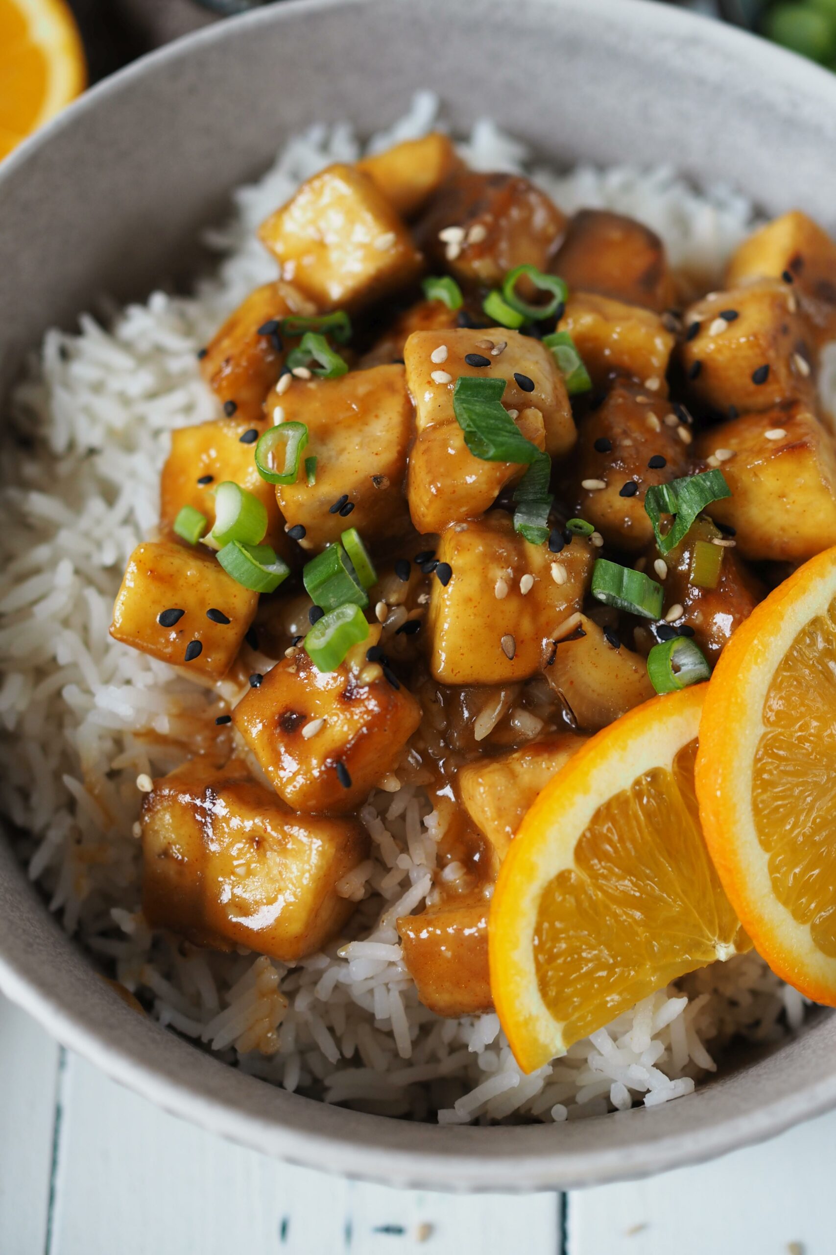 Orangen-Tofu mit Reis - Wiewowasistgut