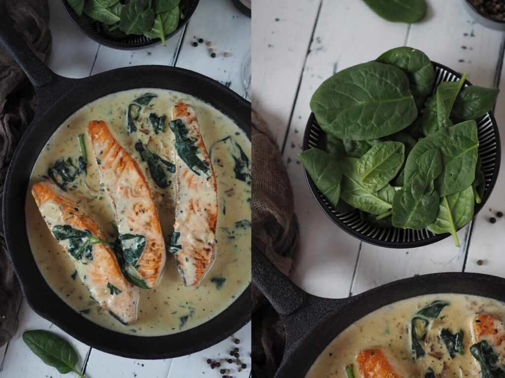 20-minuten-rezept-lachs-in-cremiger-sahnesosse-mit-spinat