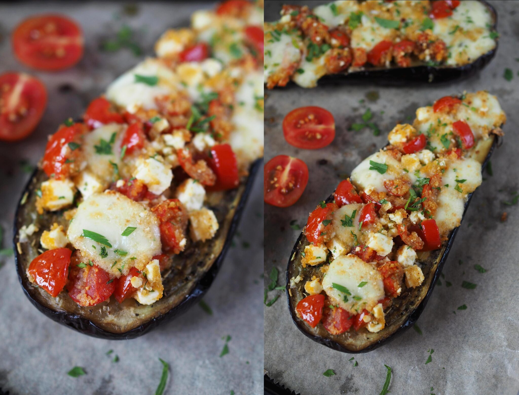 auberginen im backofen mit tomaten