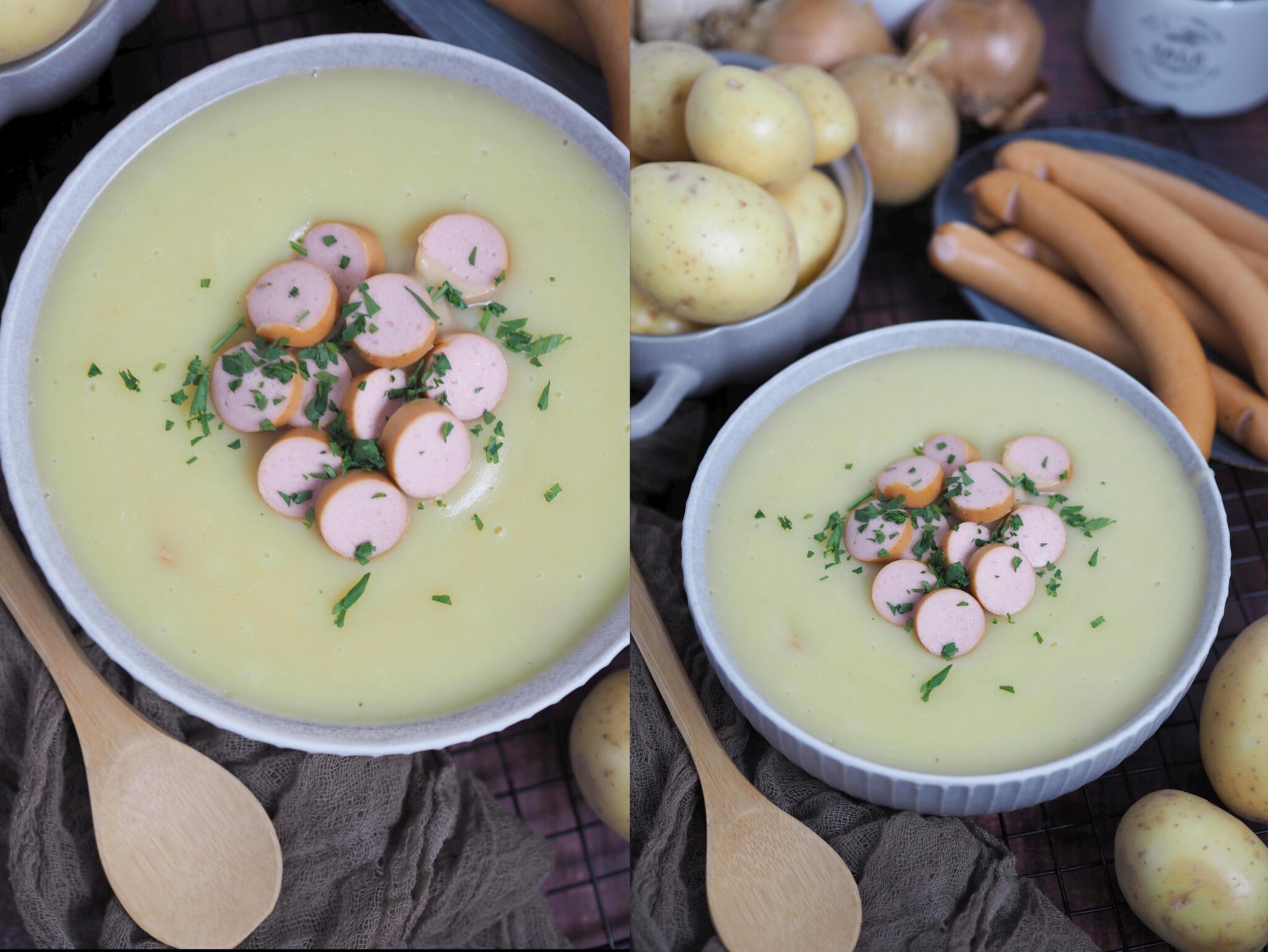 Einfache Kartoffelsuppe mit Würstchen wie von Oma - Wiewowasistgut