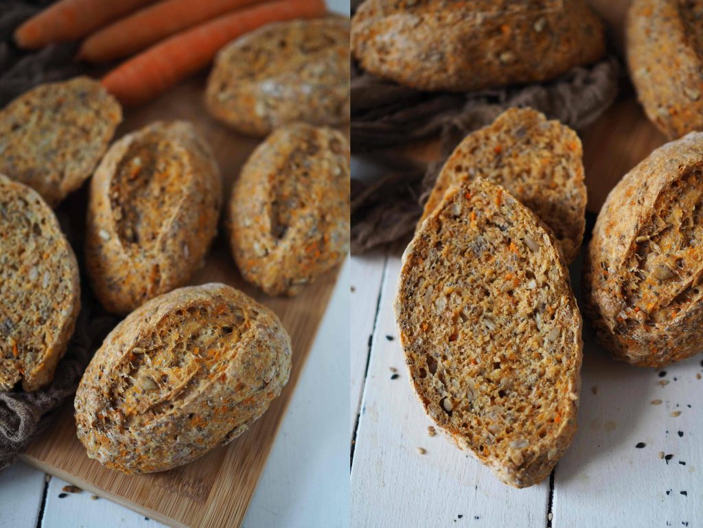 Gesunde Karottenbrötchen backen - einfaches Rezept mit Übernachtgare